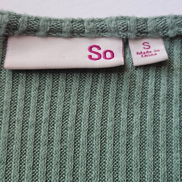 Sage Green Ribbed Tie-Front Long Sleeve Top – Cropped & Flattering (So - Kohls) - Picture 3 of 3